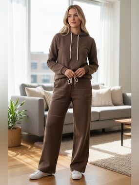 Zenana Brown Wide-Leg Track Pants